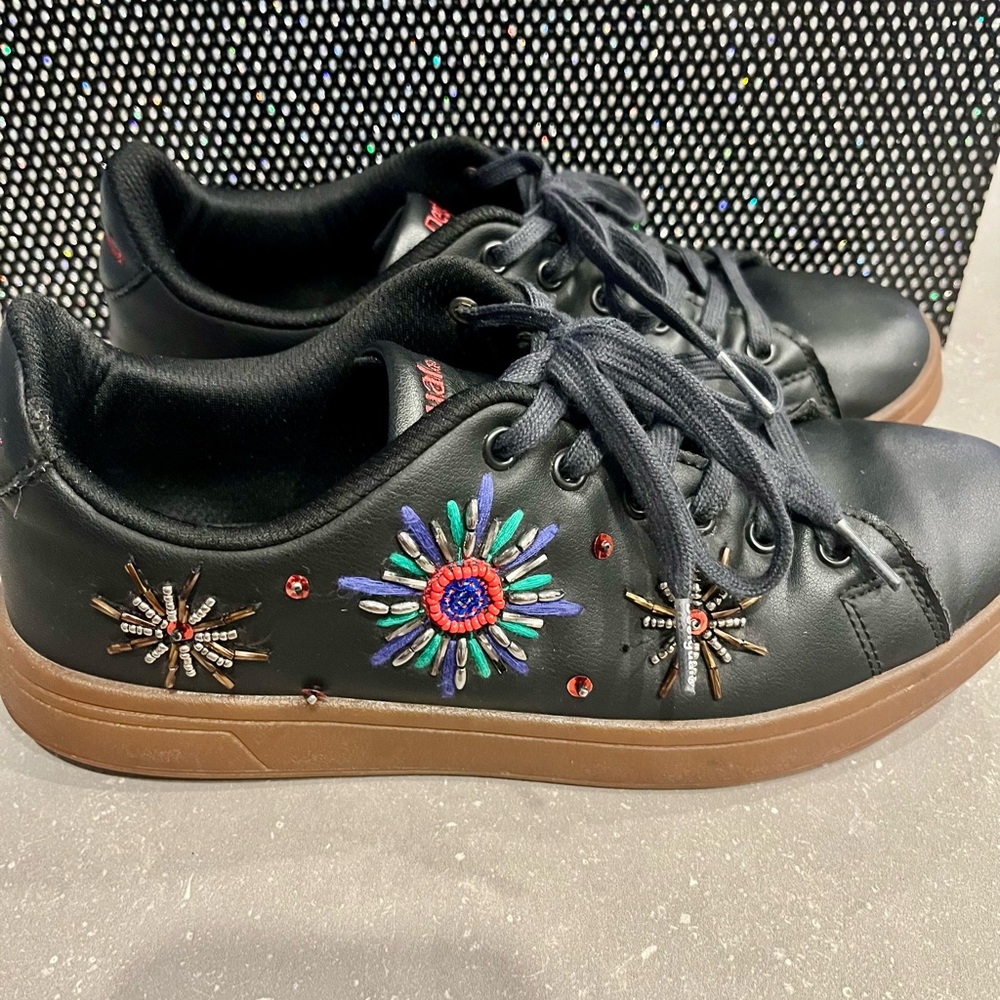 Desigual Black Sneakers with Colorful Embroidery